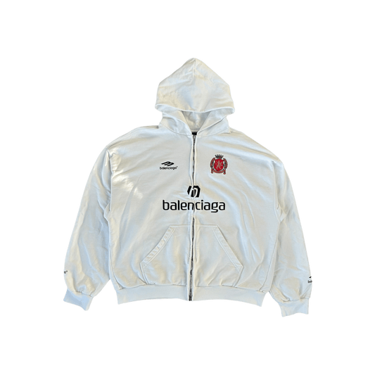 Balenciaga White & Black Soccer Logo Zip Up Hoodie - Morely TrendsBalenciaga Type here:)