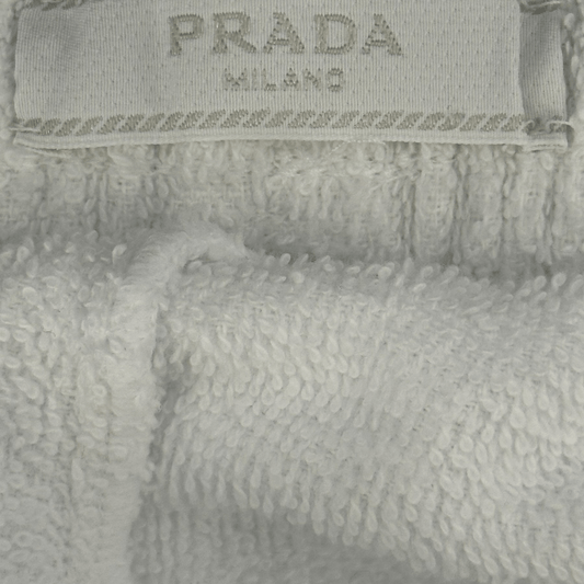 Prada White & Black Logo Towel Shorts - Morely TrendsPrada Type here:)