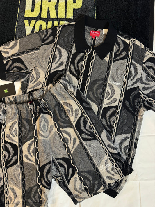 Supreme Abstract Textured Zip Up Polo & Short Set