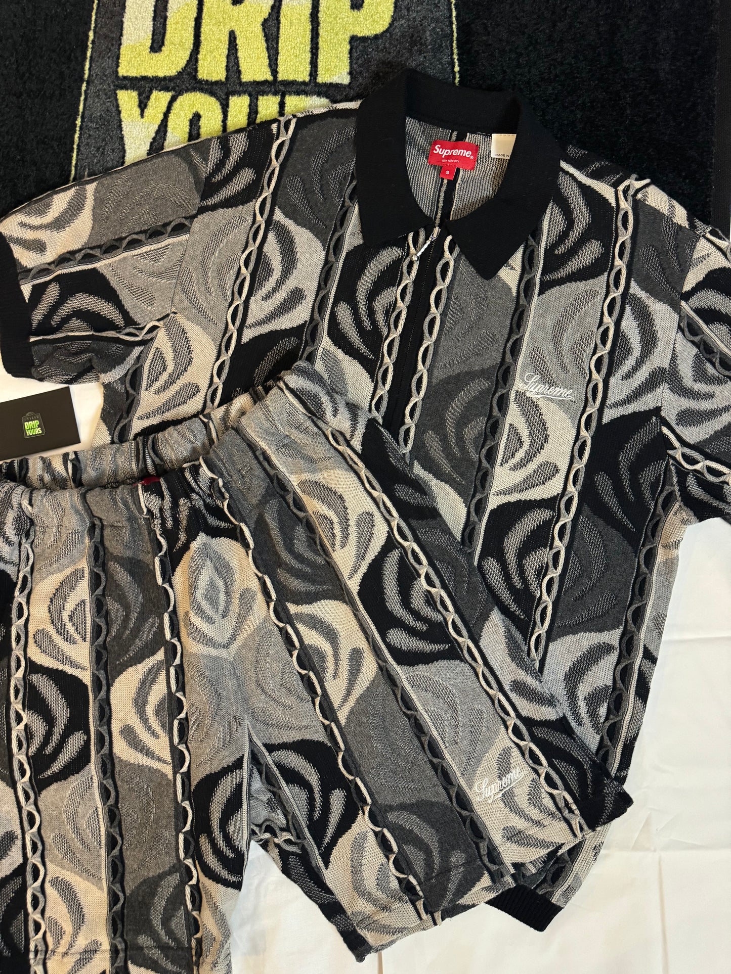 Supreme Abstract Textured Zip Up Polo & Short Set