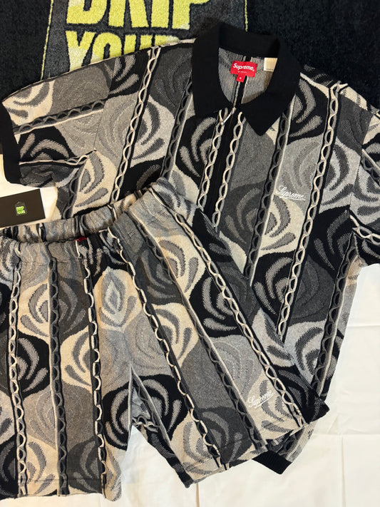 Supreme Abstract Textured Zip Up Polo & Short Set