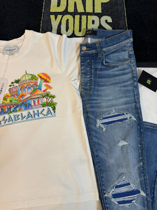Amiri Mx-1 Distressed Jeans & Casablanca 'Road To Knowledge' Tee