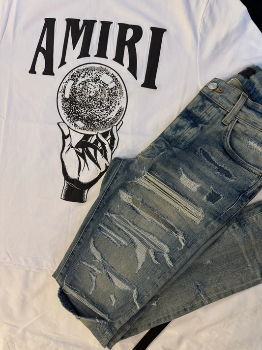 Amiri Crystal Ball Logo T Shirt White