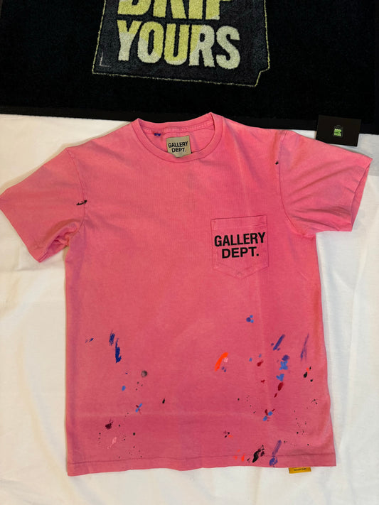 Gallery Dept. Men's Pink Paint-splattered Logo Cotton T-shirt