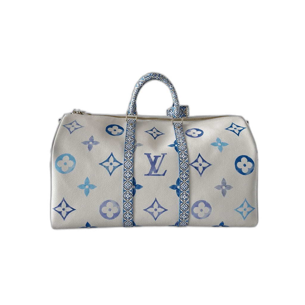 Louis Vuitton White & Blue Watercolor Monogram By The Pool Keepall 50 - Morely TrendsLouis Vuitton Type here:)