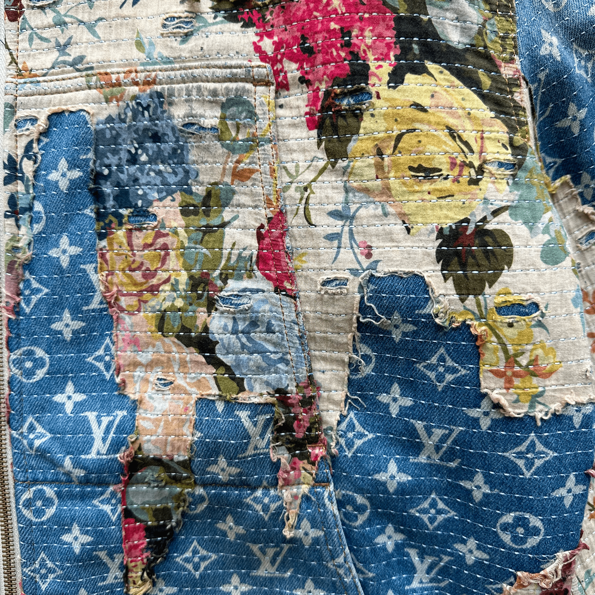 Louis Vuitton Blue Monogram Distressed Floral Workwear Jacket - Morely TrendsLouis Vuitton Type here:)