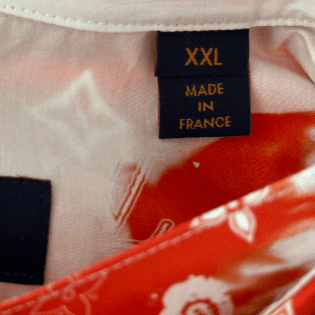 Louis Vuitton Red Bandana Bleached Short Sleeve Button Up Shirt - Morely TrendsLouis Vuitton Type here:)