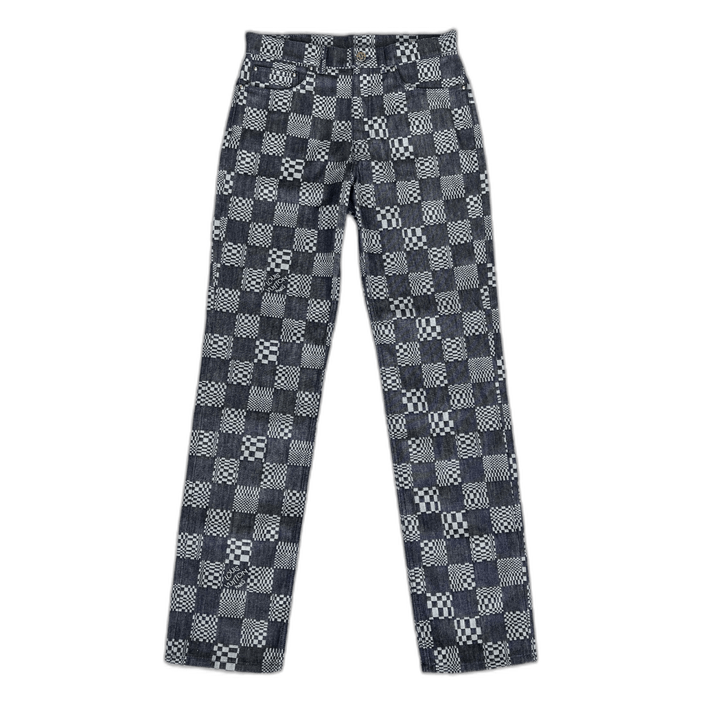 Louis Vuitton Navy Distorted Damier Print Jeans - Morely TrendsLouis Vuitton Type here:)