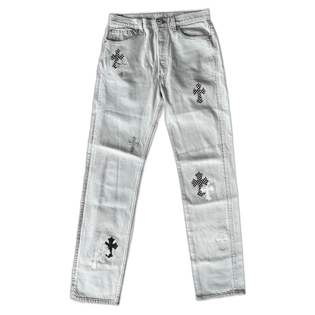 Chrome Hearts Levis White & Mixed Cross Patch Jeans - Morely TrendsChrome Hearts Type here:)