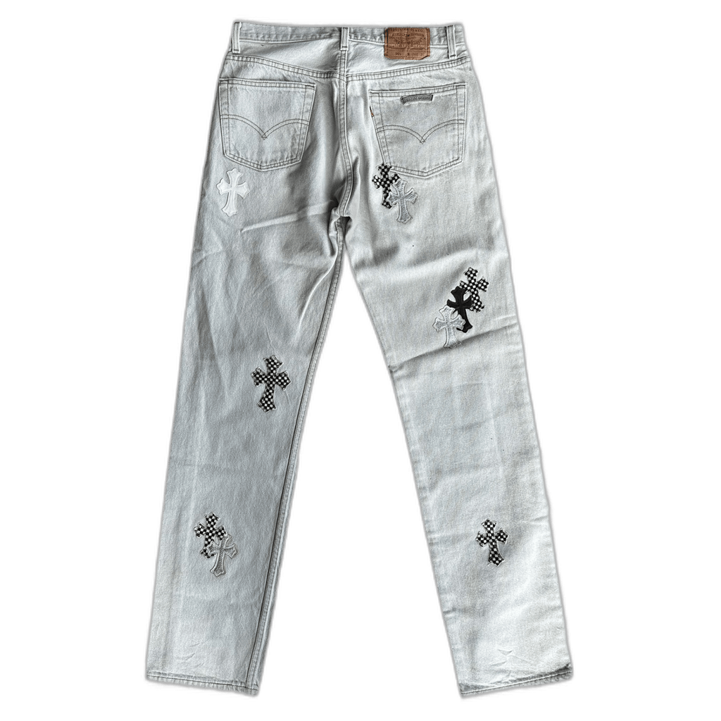 Chrome Hearts Levis White & Mixed Cross Patch Jeans - Morely TrendsChrome Hearts Type here:)