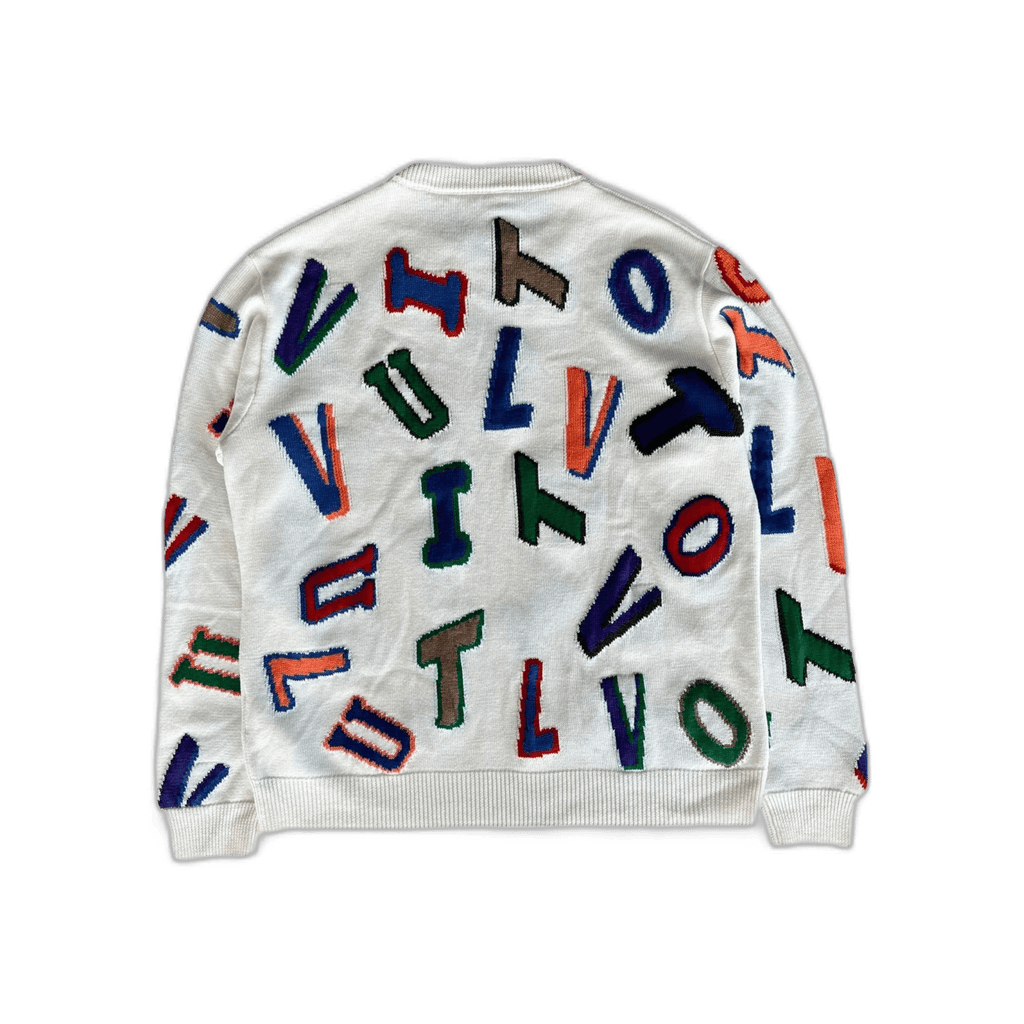 Louis Vuitton NBA White Multicolor Letter Wool Sweater - Morely TrendsLouis Vuitton Type here:)