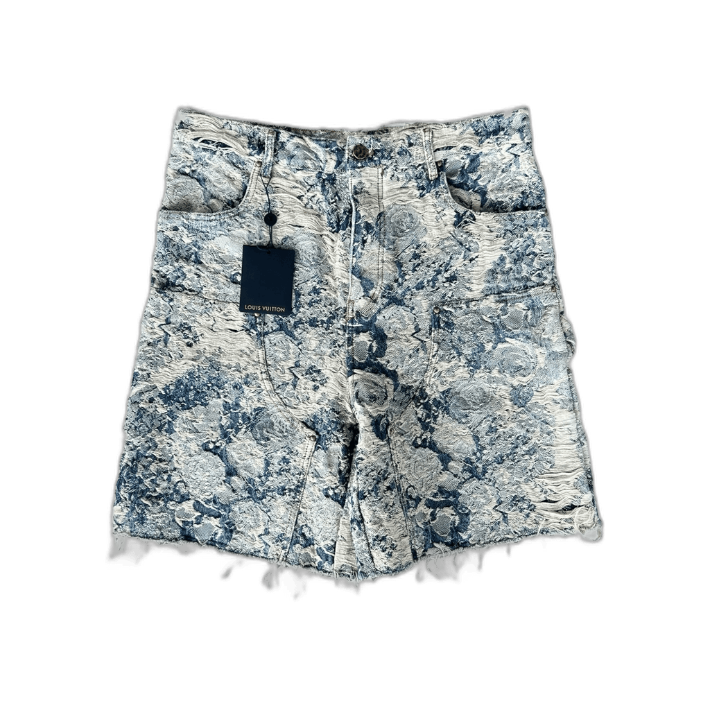 Louis Vuitton Blue & White Floral Distressed Carpenter Shorts - Morely TrendsLouis Vuitton Type here:)