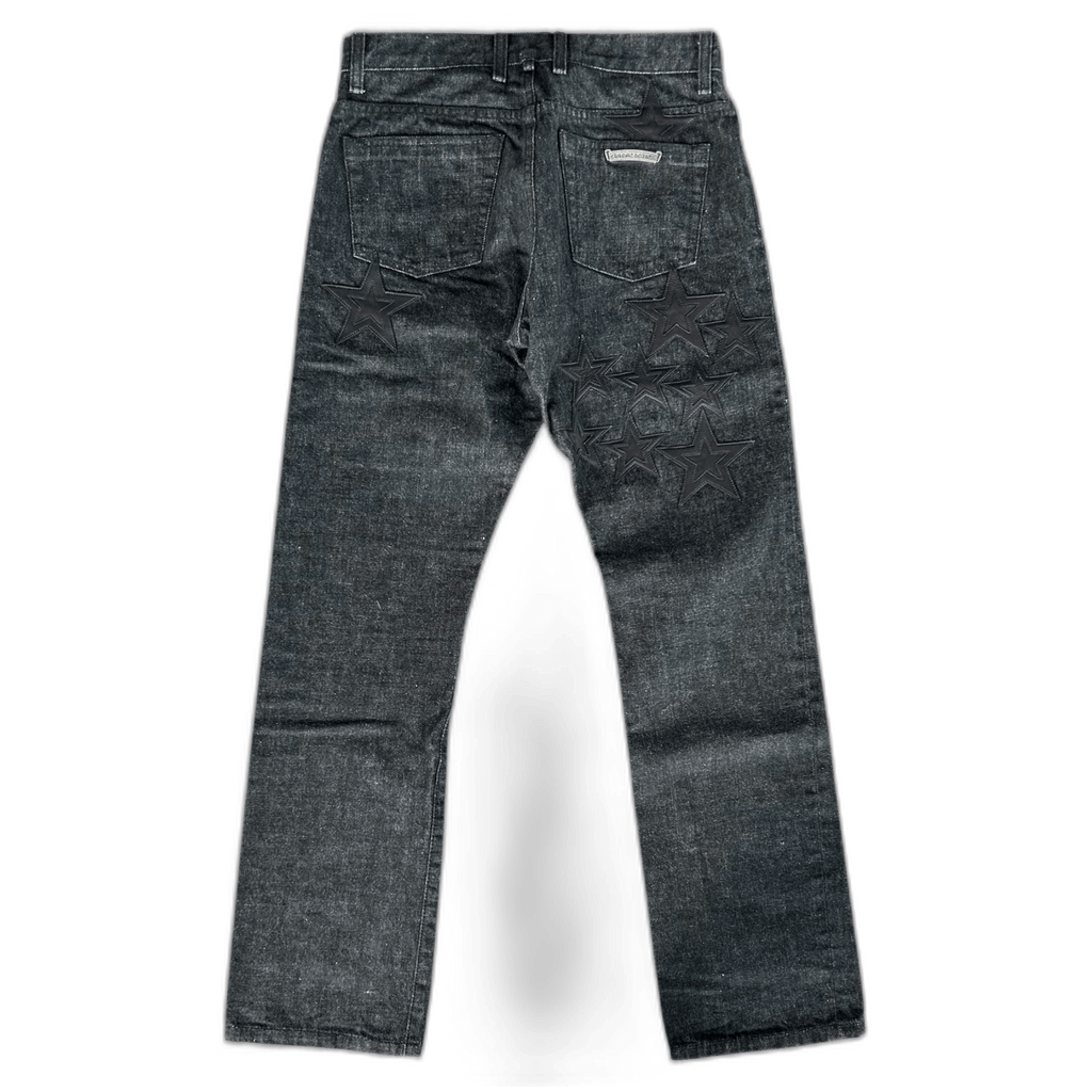 Chrome Hearts Grey & Black Star Patch Jeans - Morely TrendsChrome Hearts Type here:)