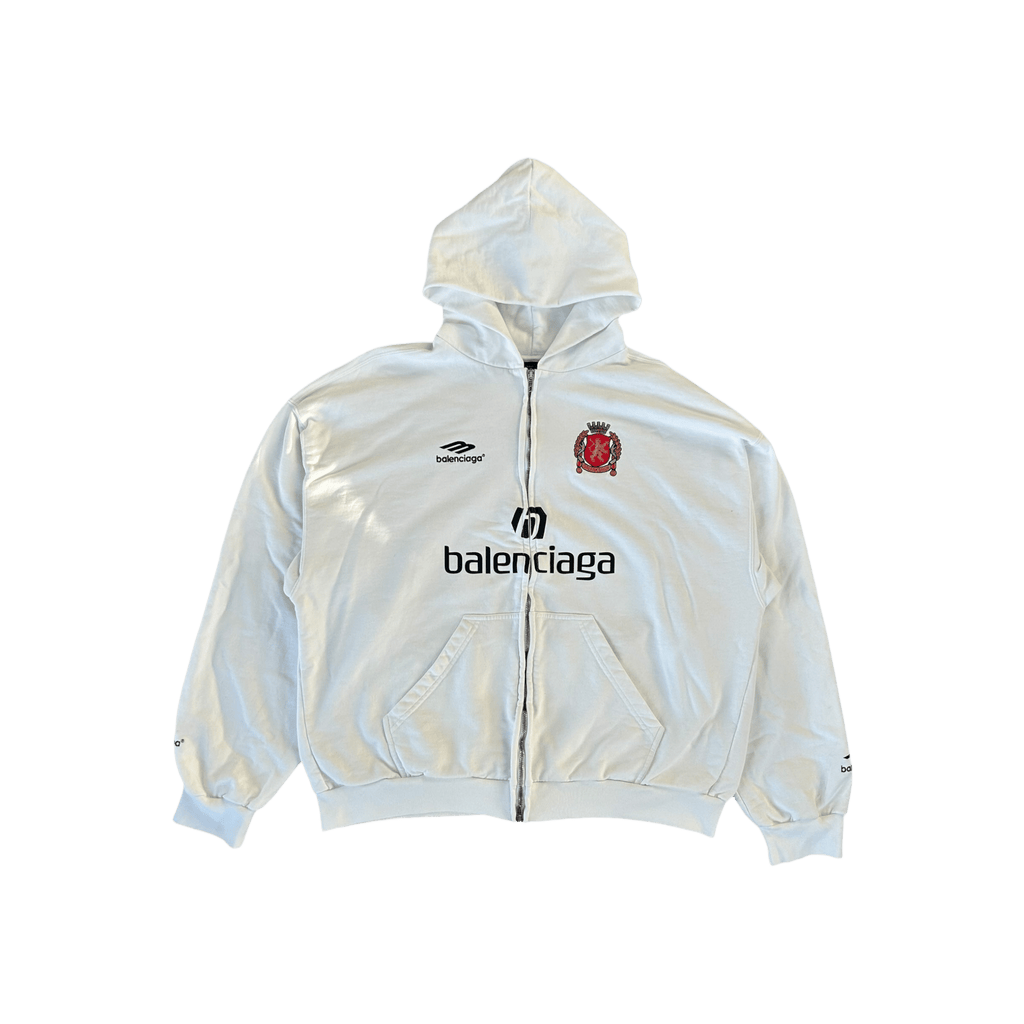 Balenciaga White & Black Soccer Logo Zip Up Hoodie - Morely TrendsBalenciaga Type here:)