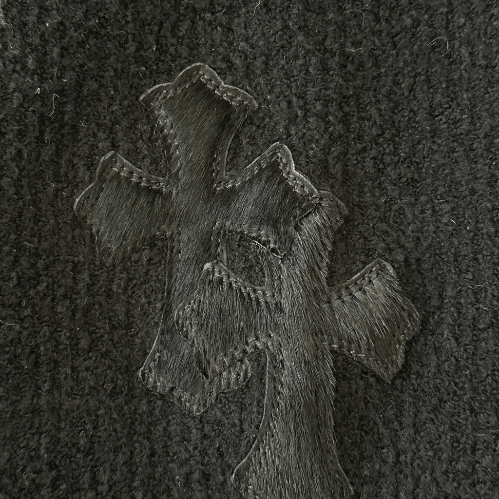 Chrome Hearts Black Ponyhair Cross Patch Knitted Hoodie - Morely TrendsChrome Hearts Type here:)