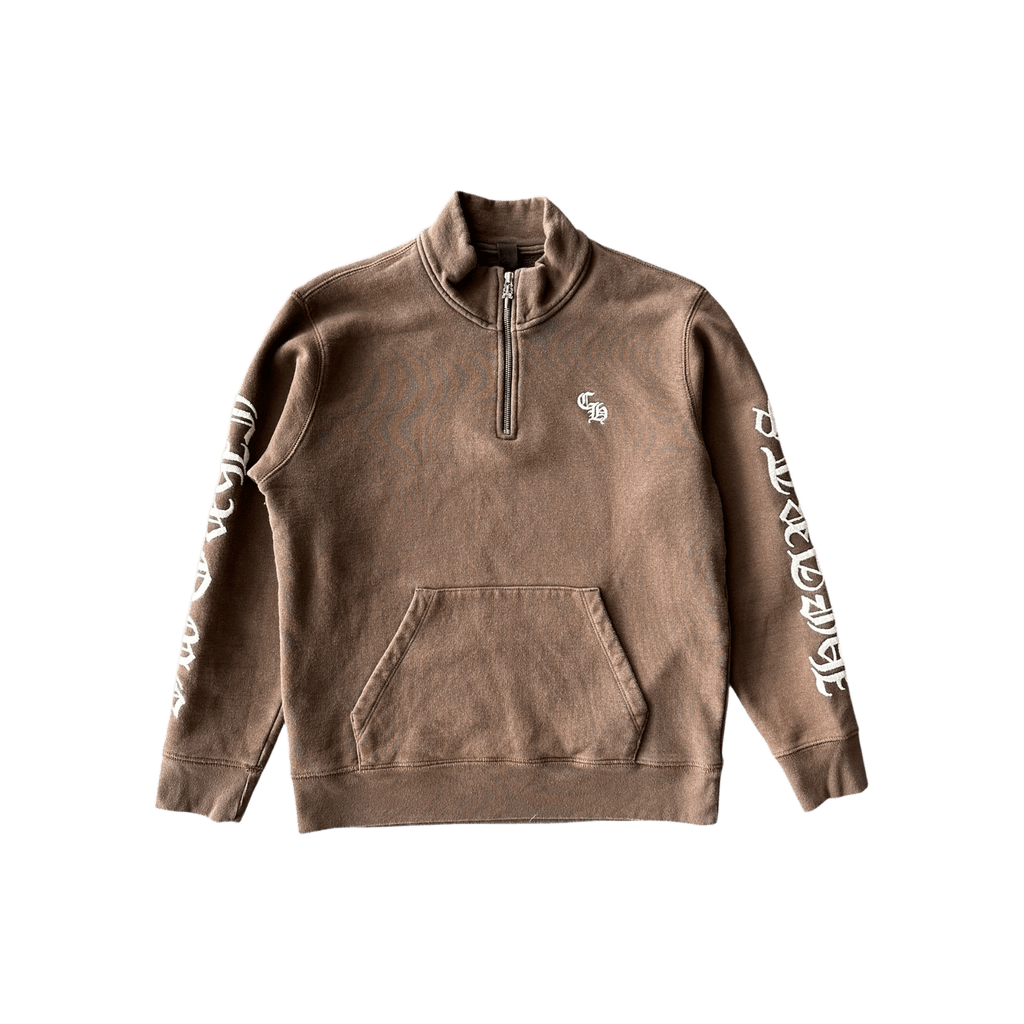 Chrome Hearts Brown & White Embroidered Logo Quarter Zip Sweater - Morely TrendsChrome Hearts Type here:)