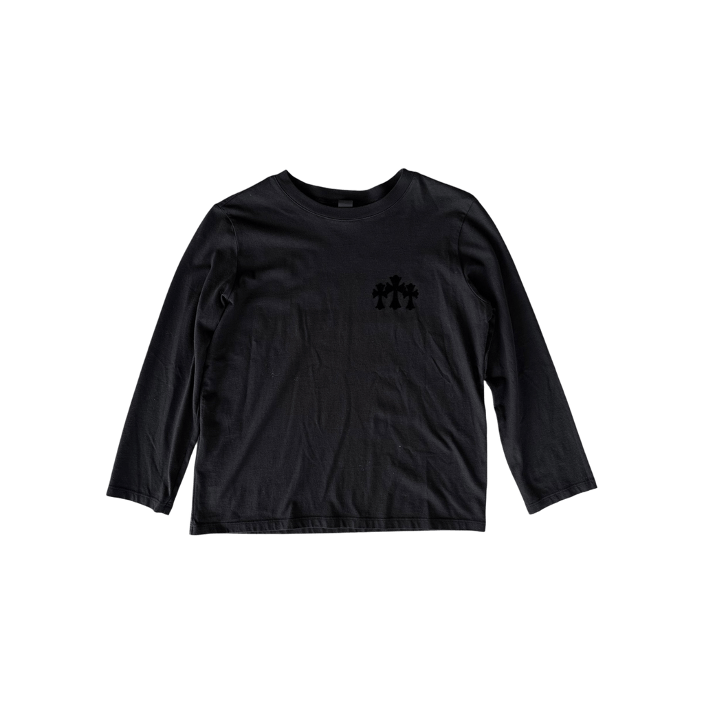 Chrome Hearts Black Velour Triple Cross Women's Longsleeve T-Shirt - Morely TrendsChrome Hearts Type here:)