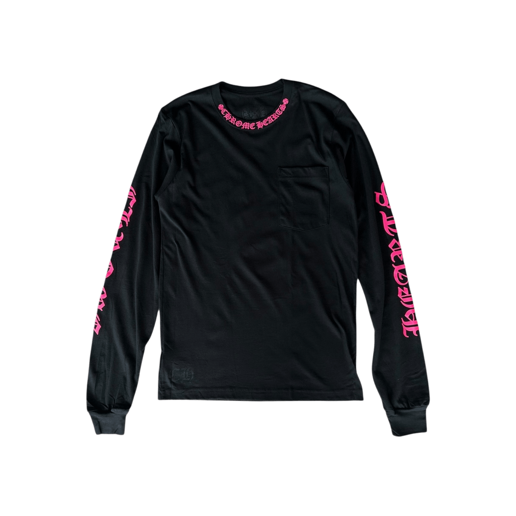 Chrome Hearts Black & Pink Neck Logo Longsleeve T-Shirt - Morely TrendsChrome Hearts Type here:)