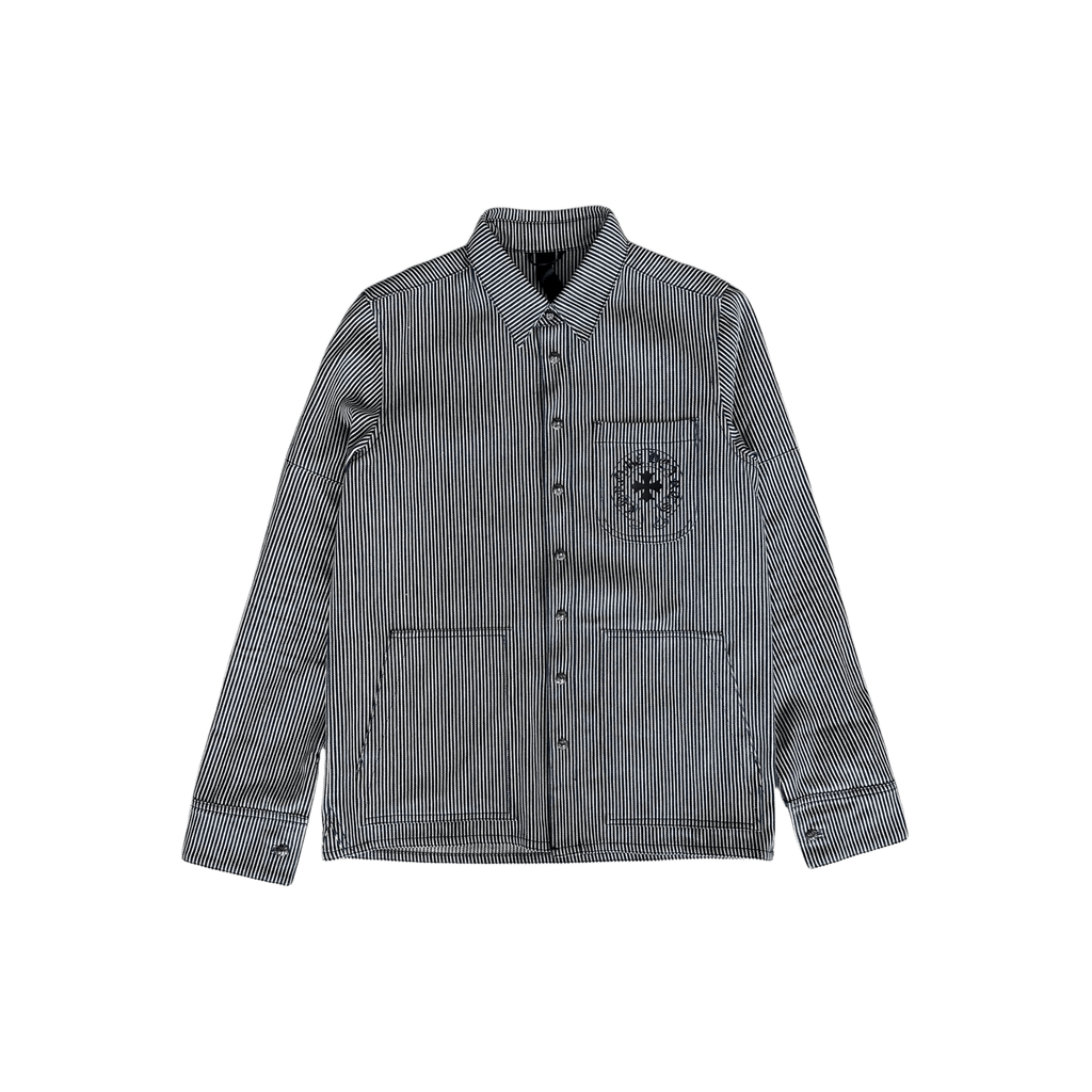 Chrome Hearts Blue & White Pinstripe Chore Button Up Shirt - Morely TrendsChrome Hearts Type here:)