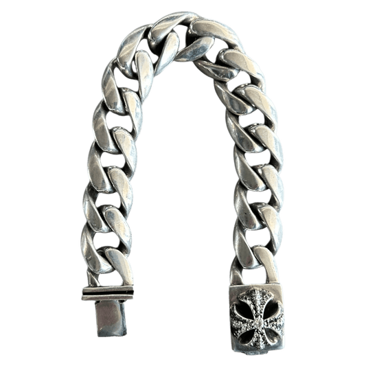 Chrome Hearts Silver & Diamond Cross Cuban Bracelet - Morely TrendsChrome Hearts Type here:)