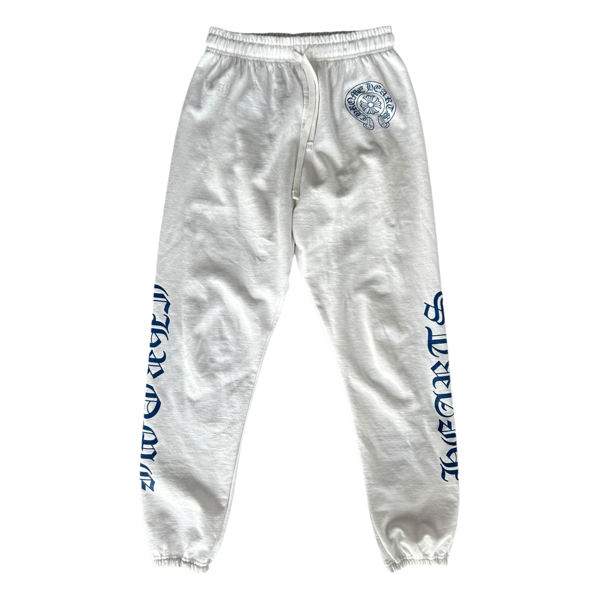 Chrome Hearts White & Blue Horseshoe Logo Sweatpants