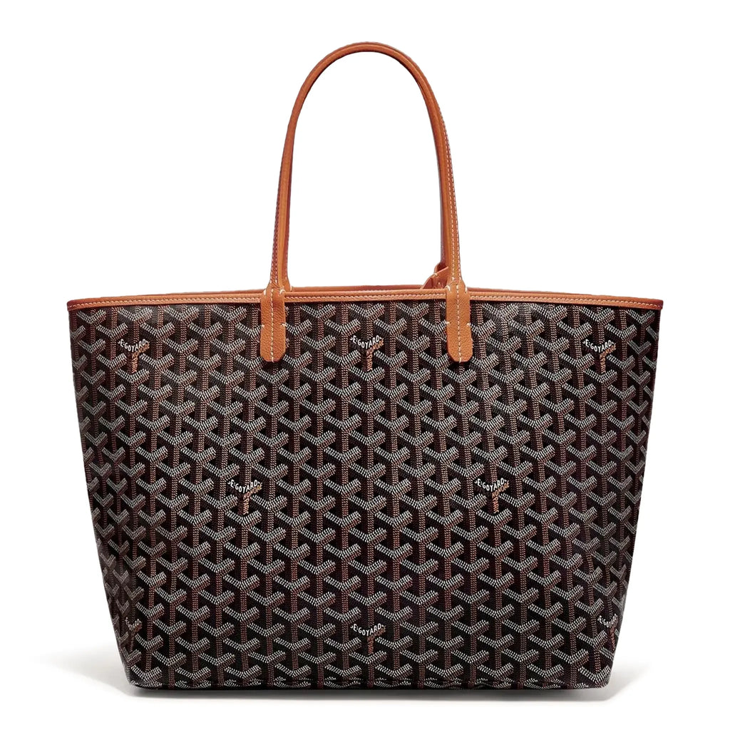 Front view of Goyard Saint Louis PM Tote Bag Black Tan STLOUIPMLTY01CL03P